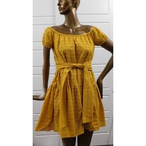 Michelle Farmer Yellow‎ Eyelet Lace Trim Dress $550+rt sz S